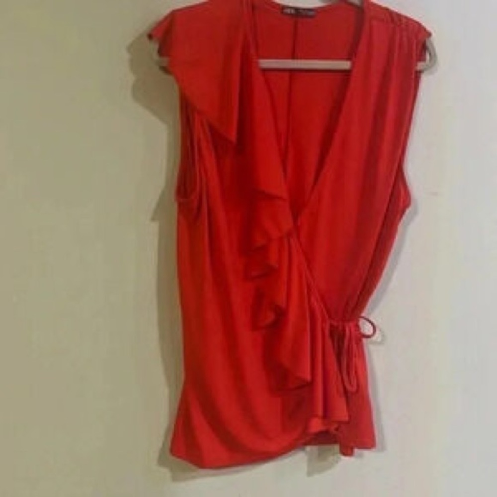 Women’s Red Ruffled Wrap Top